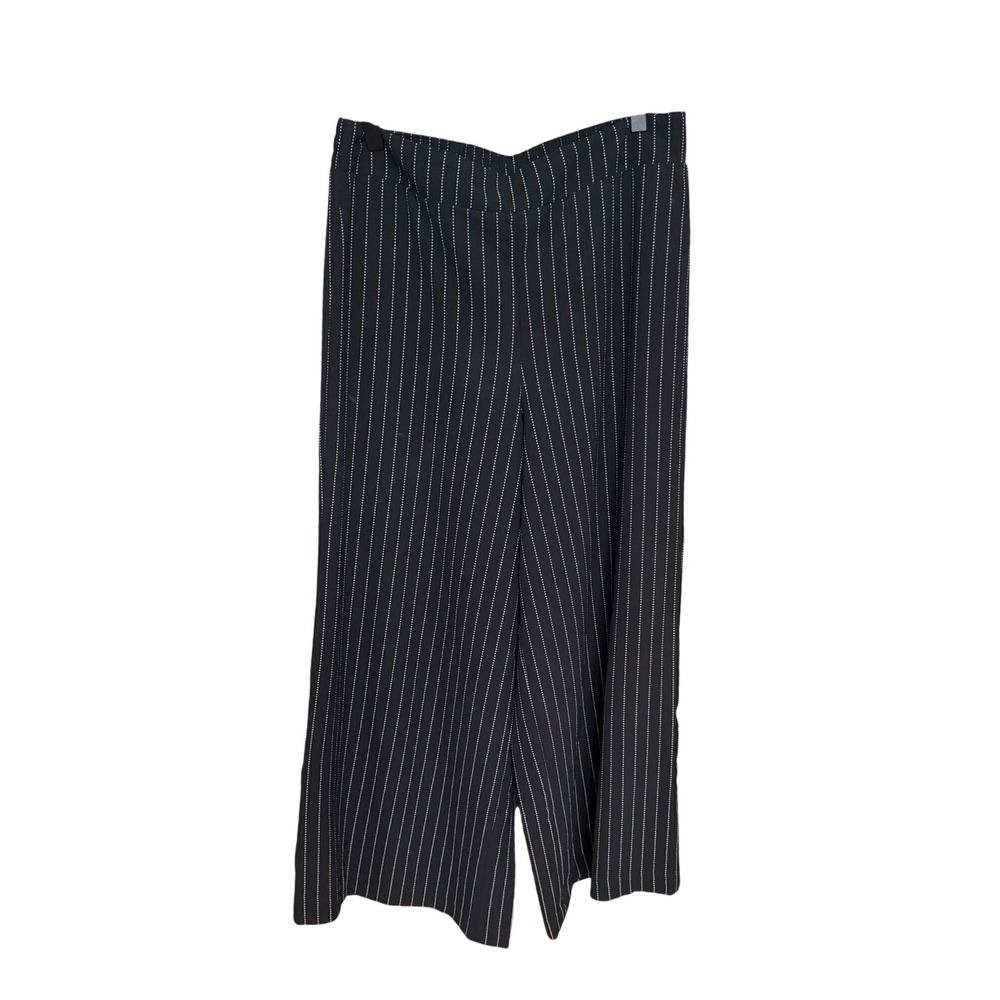 Adrianna Papell Pinstripe Wide Leg Cropped Pants M Black Excellent Pull On